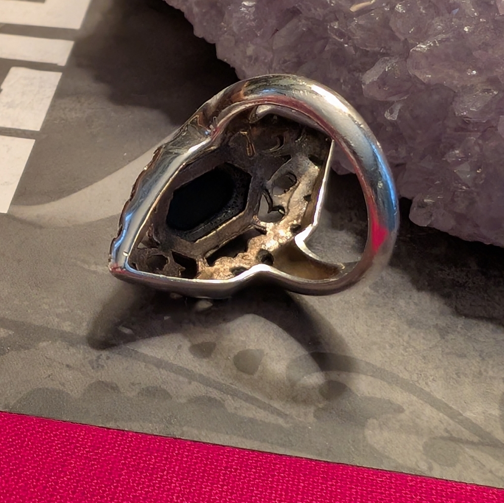 Sterling silver marcasite cocktail ring - Picture 3 of 6